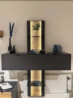 Natura Wohnwände & Tv-Lowboards|Wohnwand Tucson Lack Graphitgrau Akzent Wildeiche Mit Beleuchtung Und Funkdimmer