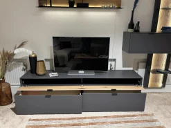 Natura Wohnwände & Tv-Lowboards|Wohnwand Tucson Lack Graphitgrau Akzent Wildeiche Mit Beleuchtung Und Funkdimmer