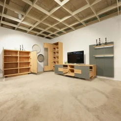 Voglauer Wohnwände & Tv-Lowboards|Wohnwand V Montanara Holz Wildeiche Geölt Frontglas Montegrau Mit Beleuchtung