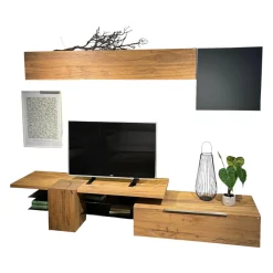 Voglauer Wohnwände & Tv-Lowboards|Wohnwand V-Alpin AV155 Korpus Eiche Altholz Front Colorglas Anthrazit