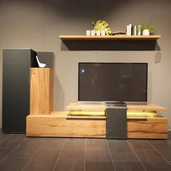 Voglauer Wohnwände & Tv-Lowboards|Wohnwand Valpin Eiche Altholz Braun Akzent Colorglas