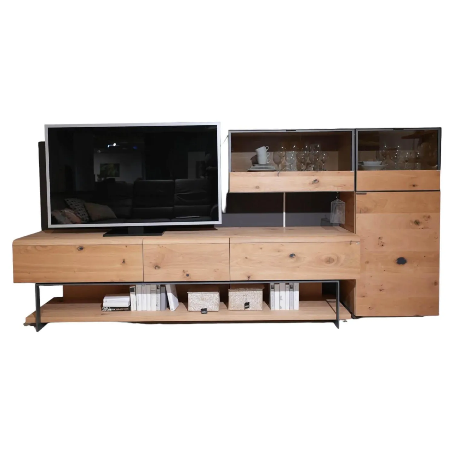 Voglauer Wohnwände & Tv-Lowboards|Wohnwand Vcuben Living Set Wildeiche Rustico Schwarz Inklusive LED-Beleuchtung