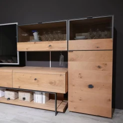 Voglauer Wohnwände & Tv-Lowboards|Wohnwand Vcuben Living Set Wildeiche Rustico Schwarz Inklusive LED-Beleuchtung