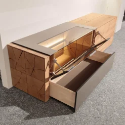 Hartmann Wohnwände & Tv-Lowboards|Wohnwand Vera 7210W Kerneiche Umato Massiv Oberfläche Sägegrau Gebürstet Lackiert Applikation Metall Titan Mit Beleuchtung