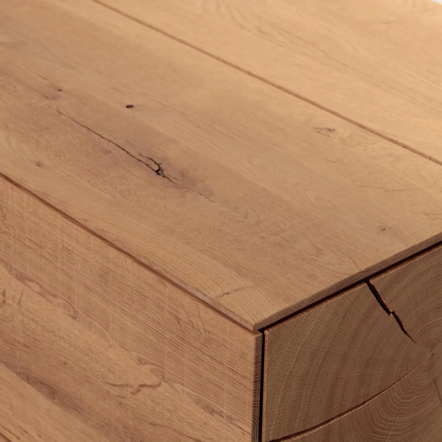 Hartmann Wohnwände & Tv-Lowboards|Wohnwand Vera 7210W Kerneiche Umato Massiv Oberfläche Sägegrau Gebürstet Lackiert Applikation Metall Titan Mit Beleuchtung