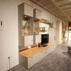 Rietberger Möbelwerke Wohnwände & Tv-Lowboards|Wohnwand Vienna 35 36011 Lack Grau Akzente Asteiche Griffe Edelstahl Inklusive Beleuchtung