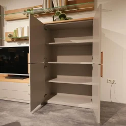 Rietberger Möbelwerke Wohnwände & Tv-Lowboards|Wohnwand Vienna 35 36011 Lack Grau Akzente Asteiche Griffe Edelstahl Inklusive Beleuchtung