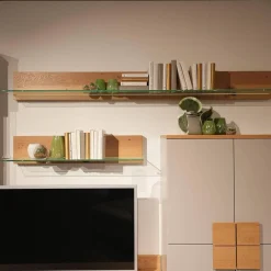 Rietberger Möbelwerke Wohnwände & Tv-Lowboards|Wohnwand Vienna 35 36011 Lack Grau Akzente Asteiche Griffe Edelstahl Inklusive Beleuchtung