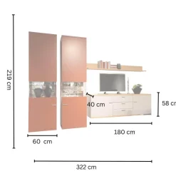 Rietberger Möbelwerke Wohnwände & Tv-Lowboards|Wohnwand Vienna 35 35009 Lack Ziegelrot Rot Und Lack Grau Inklusive Beleuchtung