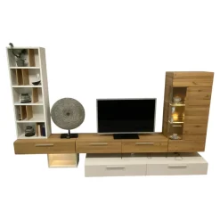 Schröder Franz Wohnwände & Tv-Lowboards|Wohnwand Vivendi Lack Weiß Matt Und Holz Asteiche Mit Glasböden Inklusive Beleuchtung