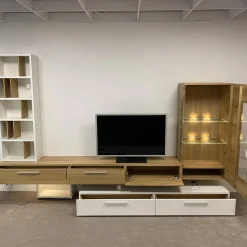 Schröder Franz Wohnwände & Tv-Lowboards|Wohnwand Vivendi Lack Weiß Matt Und Holz Asteiche Mit Glasböden Inklusive Beleuchtung