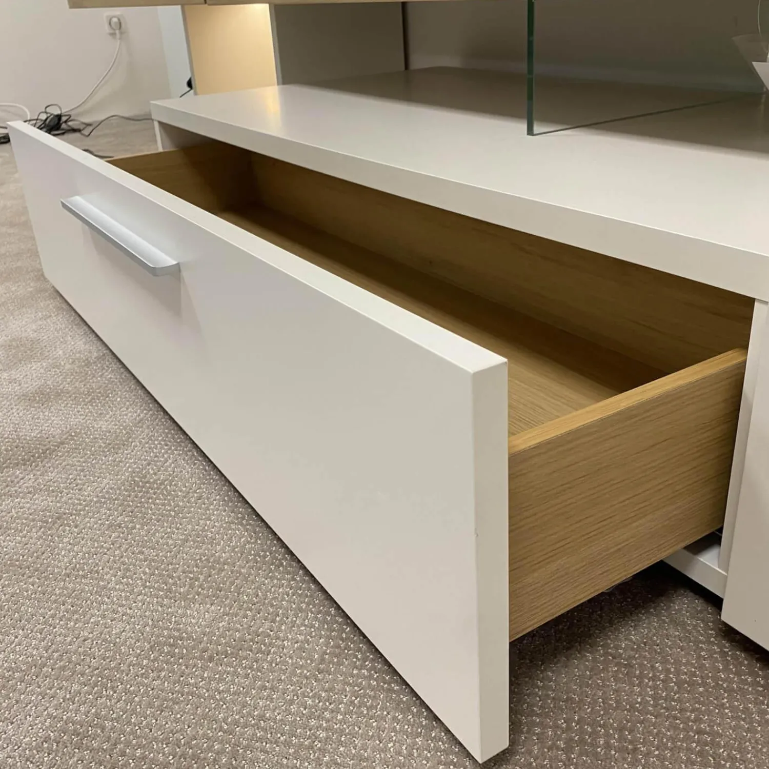 Schröder Franz Wohnwände & Tv-Lowboards|Wohnwand Vivendi Lack Weiß Matt Und Holz Asteiche Mit Glasböden Inklusive Beleuchtung