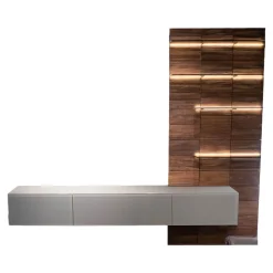 Voglauer Wohnwände & Tv-Lowboards|Wohnwand V-Montanara Wildnuss Geölt Glas Montegrau Inklusive Beleuchtung