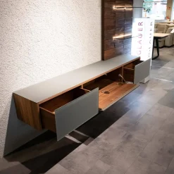 Voglauer Wohnwände & Tv-Lowboards|Wohnwand V-Montanara Wildnuss Geölt Glas Montegrau Inklusive Beleuchtung