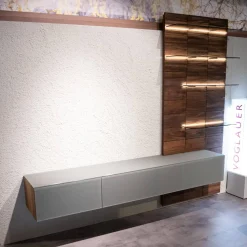 Voglauer Wohnwände & Tv-Lowboards|Wohnwand V-Montanara Wildnuss Geölt Glas Montegrau Inklusive Beleuchtung