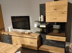 Voglauer Wohnwände & Tv-Lowboards|Wohnwand V-Rock Alteiche Rustiko Steinakzent Alpengranit Schwarzgrau