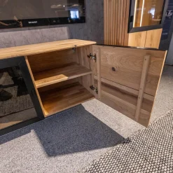 WK Wohnen Wohnwände & Tv-Lowboards|Wohnwand WK 490 Baristo Asteiche Bianco Rillenoptik Glas Anthrazit Inklusive LED Beleuchtung