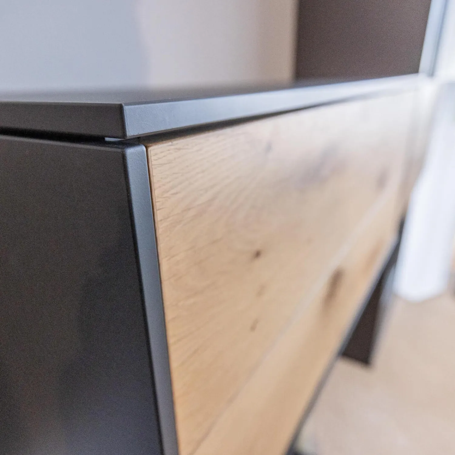 WK Wohnen Wohnwände & Tv-Lowboards|Wohnwand Wk 440 Lavato Und Vitrine 440 Balkeneiche Lack Schiefergrau Grau Matt Inklusive Beleuchtung