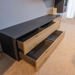 WK Wohnen Wohnwände & Tv-Lowboards|Wohnwand Wk 440 Lavato Und Vitrine 440 Balkeneiche Lack Schiefergrau Grau Matt Inklusive Beleuchtung