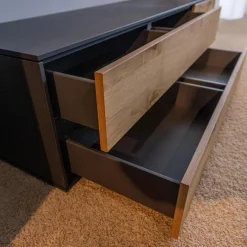 WK Wohnen Wohnwände & Tv-Lowboards|Wohnwand Wk 440 Lavato Und Vitrine 440 Balkeneiche Lack Schiefergrau Grau Matt Inklusive Beleuchtung