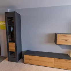 WK Wohnen Wohnwände & Tv-Lowboards|Wohnwand Wk 440 Lavato Und Vitrine 440 Balkeneiche Lack Schiefergrau Grau Matt Inklusive Beleuchtung