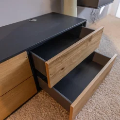 WK Wohnen Wohnwände & Tv-Lowboards|Wohnwand Wk 440 Lavato Und Vitrine 440 Balkeneiche Lack Schiefergrau Grau Matt Inklusive Beleuchtung