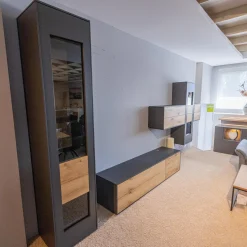 WK Wohnen Wohnwände & Tv-Lowboards|Wohnwand Wk 440 Lavato Und Vitrine 440 Balkeneiche Lack Schiefergrau Grau Matt Inklusive Beleuchtung