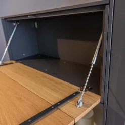 WK Wohnen Wohnwände & Tv-Lowboards|Wohnwand Wk 440 Lavato Und Vitrine 440 Balkeneiche Lack Schiefergrau Grau Matt Inklusive Beleuchtung