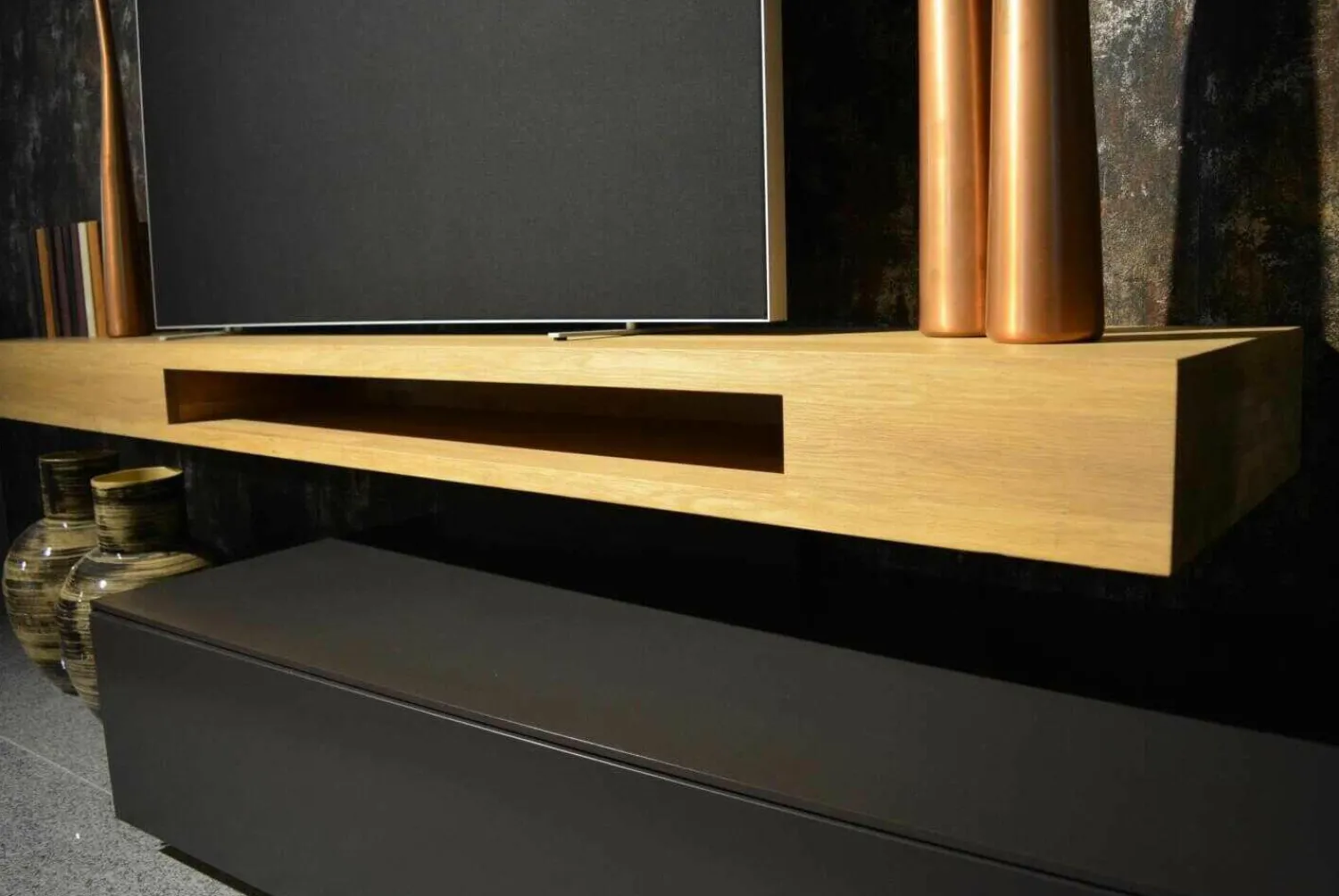 WK Wohnen Wohnwände & Tv-Lowboards|Wohnwand WK 456 MDF Lack Braun Wildeiche Bianco