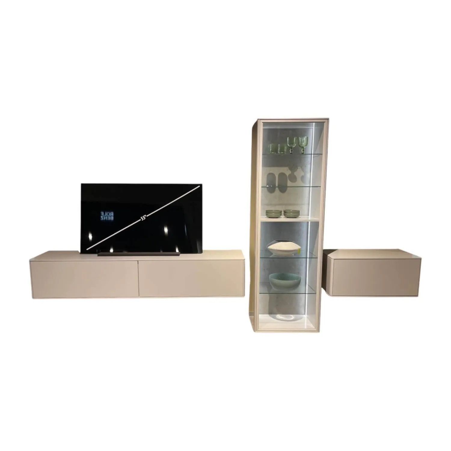 WK Wohnen Wohnwände & Tv-Lowboards|Wohnwand WK 418 Zola Glattlack Steingrau 407 Inklusive Beleuchtung Ohne TV