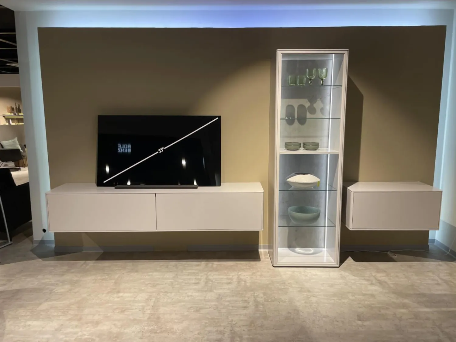 WK Wohnen Wohnwände & Tv-Lowboards|Wohnwand WK 418 Zola Glattlack Steingrau 407 Inklusive Beleuchtung Ohne TV