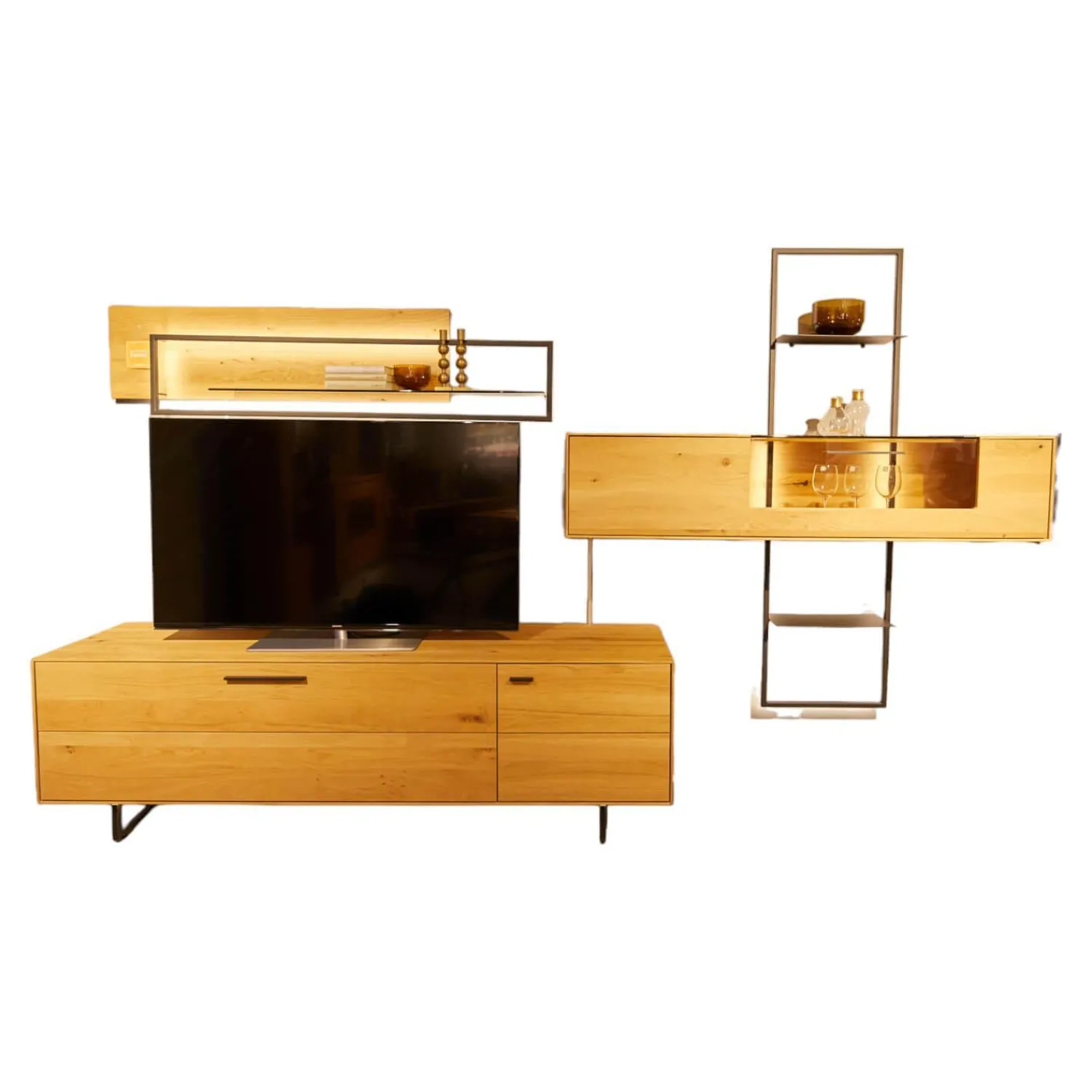 Wöstmann Wohnwände & Tv-Lowboards|Wohnwand WM 1880 Wildeiche Massiv Soft Gebürstet Mit LED-Beleuchtung