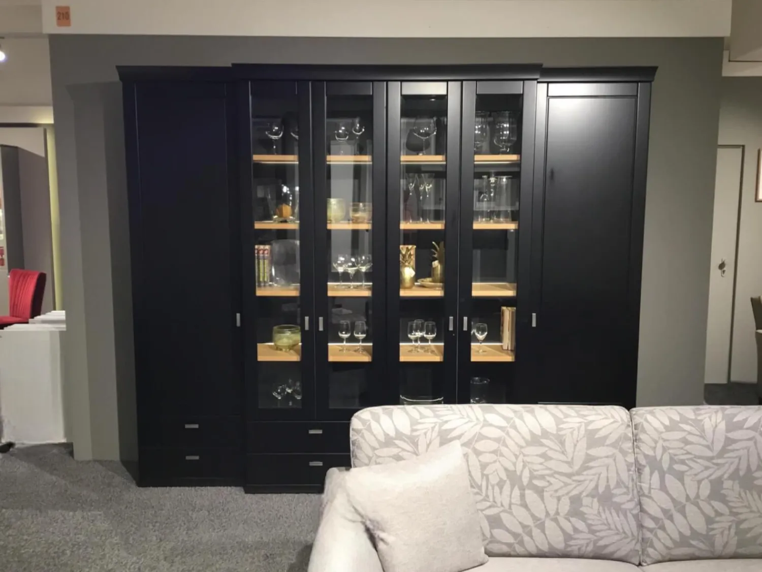 Musterring Wohnwände & Tv-Lowboards|Wohnwandkombination Korsika Vorschlag 52968 Lack Schwarz Einlegeböden Eiche Sand Mit LED Beleuchtung