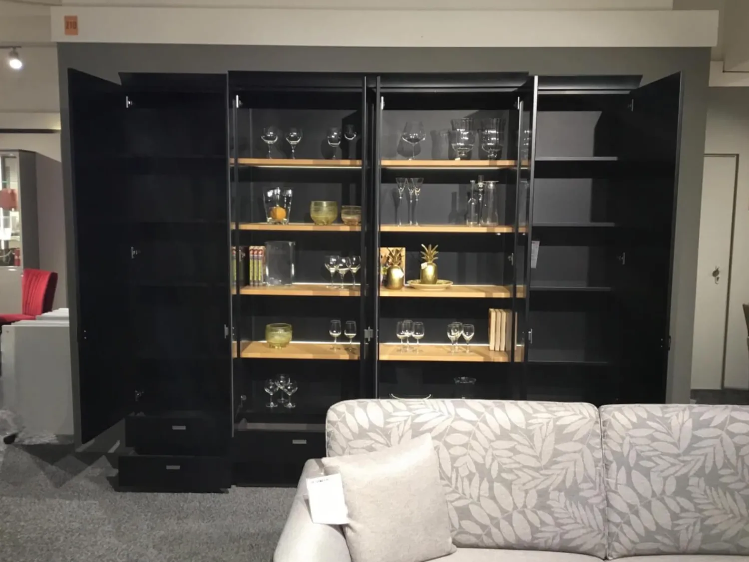 Musterring Wohnwände & Tv-Lowboards|Wohnwandkombination Korsika Vorschlag 52968 Lack Schwarz Einlegeböden Eiche Sand Mit LED Beleuchtung