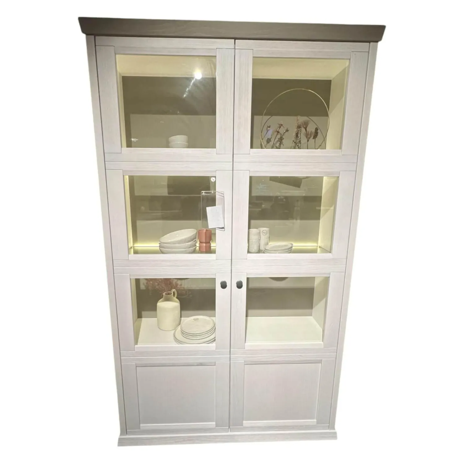 Wöstmann Vitrinen & Highboards|Zeilenschrank WM Casa 220 Pinie Massiv Weiß Soft Gebürstet Mit LED Beleuchtung